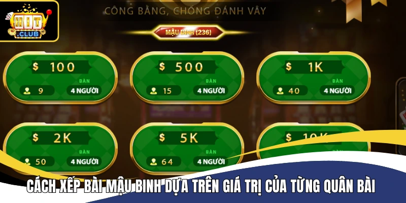 Cách xếp bài Mậu Binh dựa trên giá trị của từng quân bài 